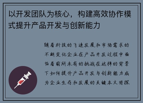 以开发团队为核心，构建高效协作模式提升产品开发与创新能力